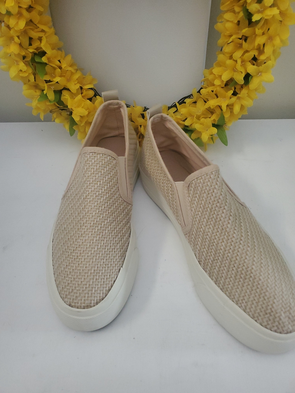 Restricted Woven Slip-On Sneakers Beige Natural Women's Size 8 Casual Comfort